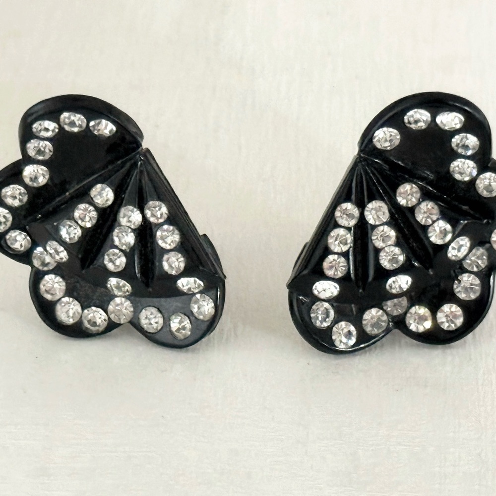 Vintage black with rhinestones clip on earrings